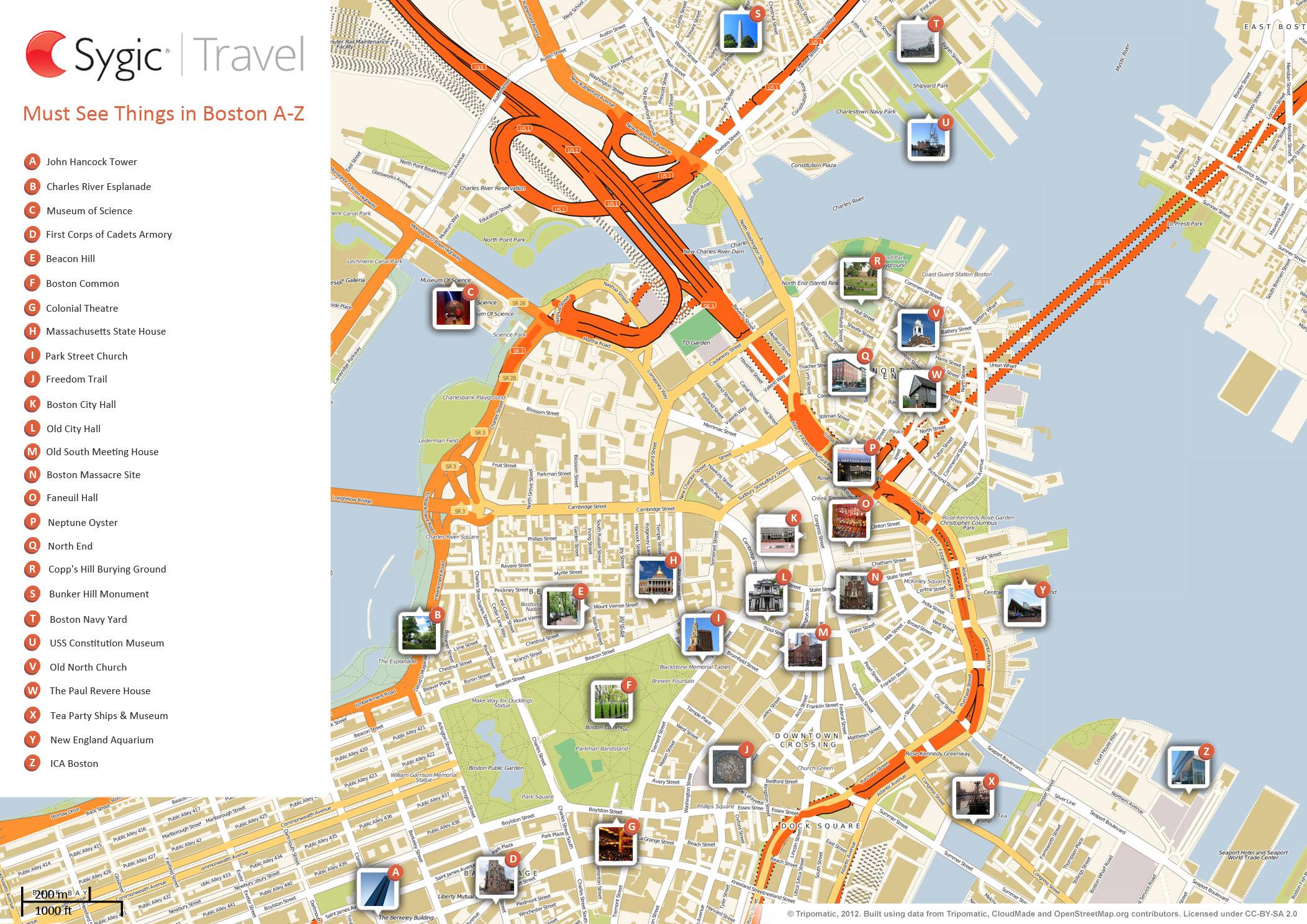 Mapa De Atracciones De Boston 